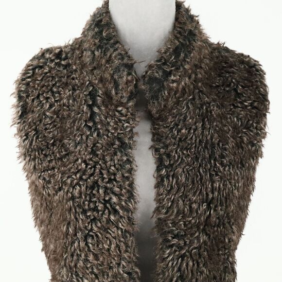 89th and Madison Vest Womens Medium Brown Faux Fur Front Sweater Back Hipster - Picture 8 of 13